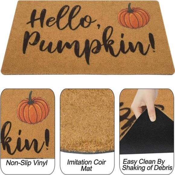 IZUS‎ Hello-Pumpkin Welcome-Doormats - Non-Slip Coir Entrance-Mat - Picture 3 of 7